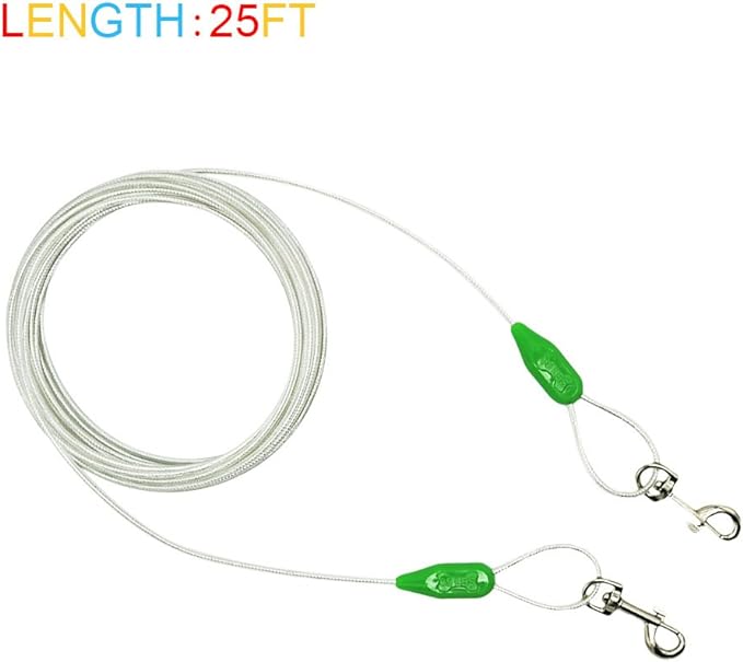 Petest 25ft Reflective Tie-Out Cable for Small Dogs Up to 35 Pounds