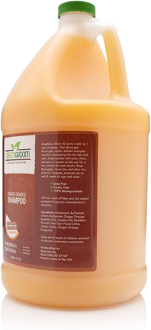 Green Groom Ginger Orange Aromatherapy Dog Shampoo, 1 Gallon | All Natural Ingredients, Ginger Orange Essential Oils, Adds Vibrant Shine, Calming and Relieves Tension