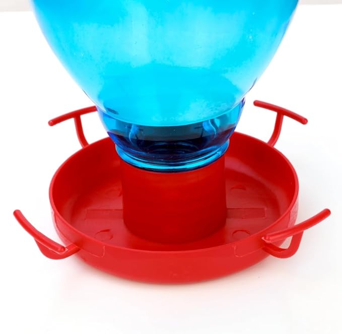 Colorful Glass Wild Bird Waterer 32 Oz Bird Water Feeder for Outdoors Garden Outside Water Cooler Tree Yard Decoration (Blue Flower)