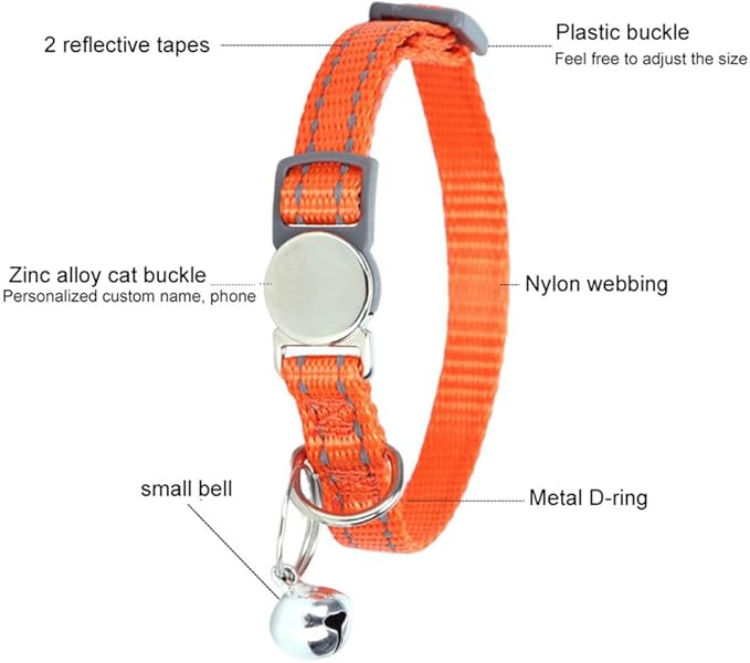 Green Cat Collar with Bell, Reflective Soft Nylon Break Away Kitten Collars with Bells, Male Puppy Collars for Xs Small Tiny Little Boy Pet Dogs, Neck 7-11 Inch