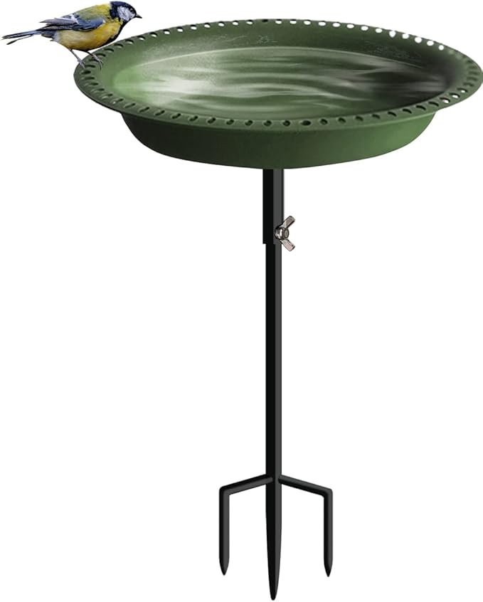 Koutemie 1-¼ Gallon Detachable Freestanding Garden Bird Bath Bird Feeder Bowl with Metal Stake for Outdoor, Deep Green, 29 Inch