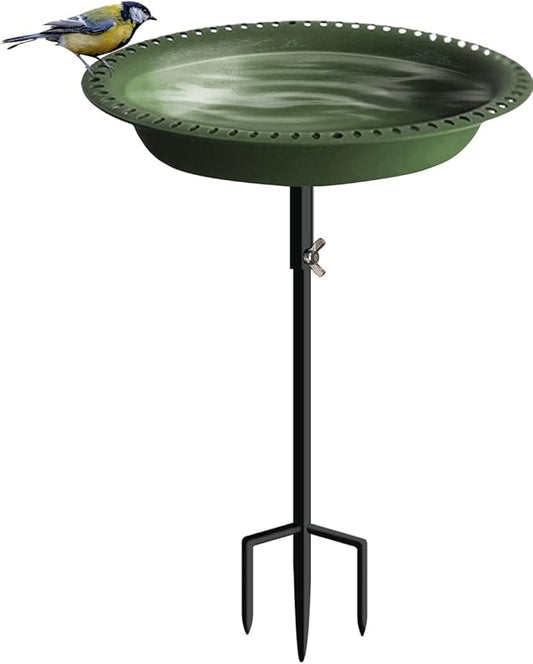 Koutemie 1-¼ Gallon Detachable Freestanding Garden Bird Bath Bird Feeder Bowl with Metal Stake for Outdoor, Deep Green, 29 Inch