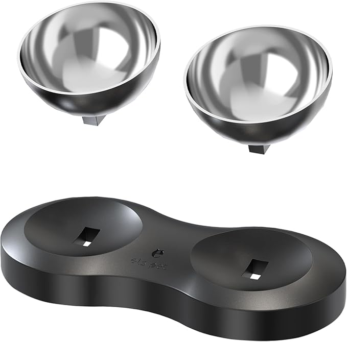 Double Dog Bowl with Stand, Elevated Dog Bowls for Small Medium Dogs & Cats, 2-in-1 Adjustable 0°&15° Tilted Stainless Steel Food Water Bowl Set, Non-Slip No-Spill Feeder for Improved Digestion