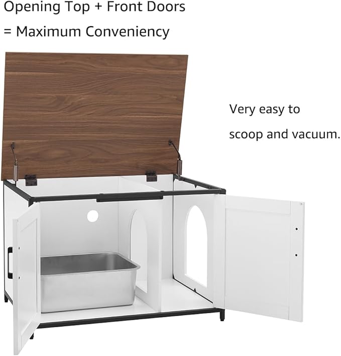 unipaws Extra Large Cat Litter Box Enclosure Furniture with Top Opening, XL Washroom Bench for Cats with Removable Divider, Jumbo Automatic Litter Box Cover and Hidden Cat Box