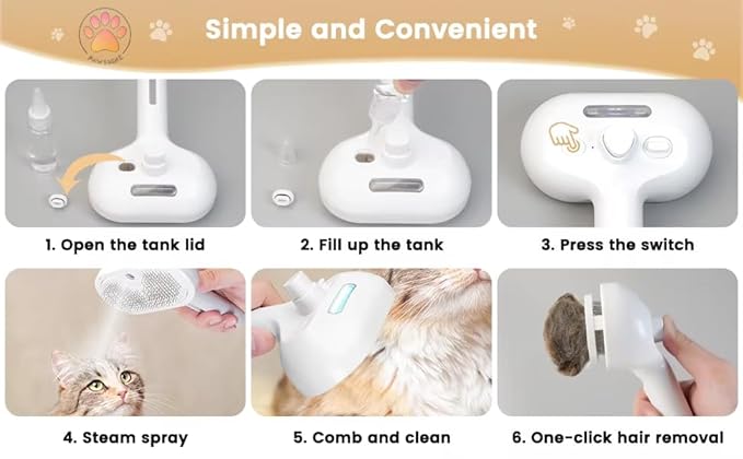 Cat steam brush – Effective Pet Brush for Indoor Cats, Steam Technology for Shedding, Mats & Grooming – Ideal cat brush indoor for Deep Cleaning (White)