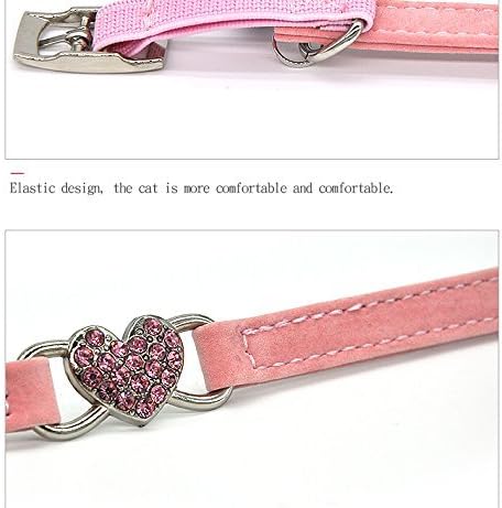 CHUKCHI Heart Bling Cat Collar with Safety Belt and Bell 8-11 Inches(Pink)