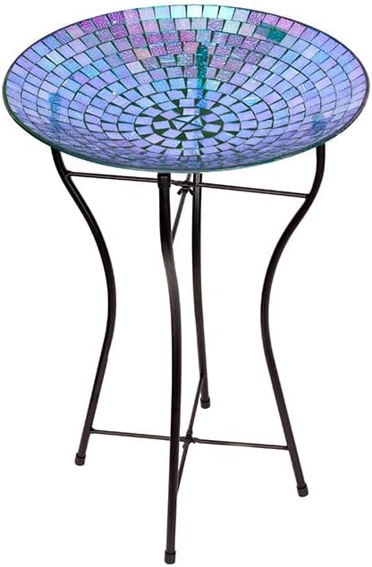 Generic Audubon Glass Mosaic Bird Bath with Steel Stand, Rainbow