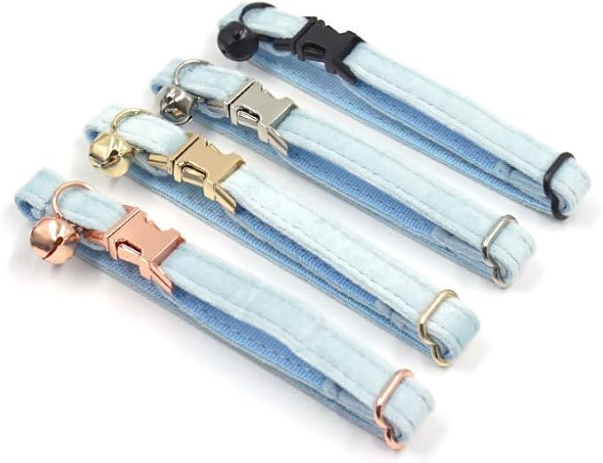 Personalized Cat Collar with Bells,Velvet Customized Small Cat Collar with Name Tag,Pet Collar with Name Phone Number Engraved ID Tags for Boy and Girl Kitten Cats (Sky Blue)