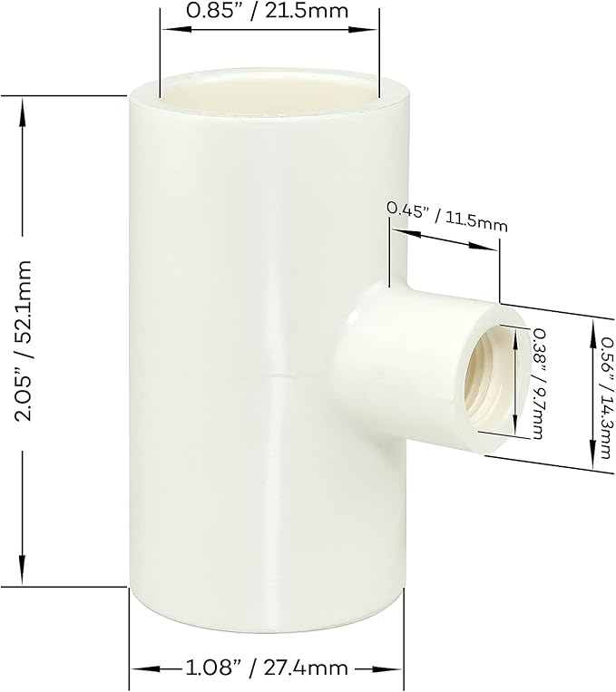 (20 Pack) Chicken Waterer PVC Tee Fittings For Threaded Poultry Watering Cups - Schedule 40 PVC 1/2 inch Slip X 1/2 inch Slip X 1/8 inch FPT