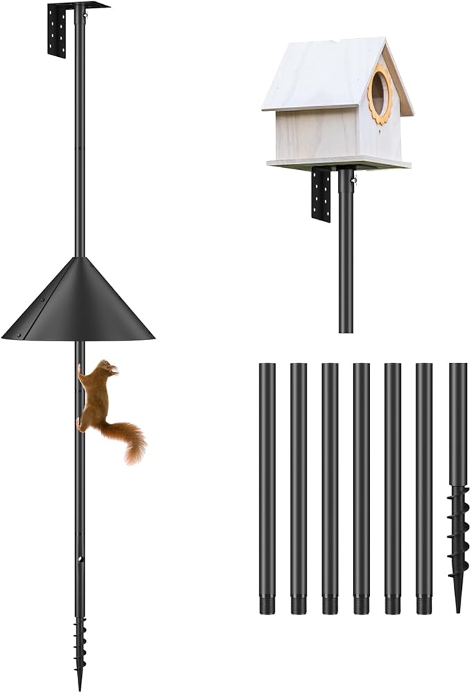 Flanagan 92 Inch Bird House Pole Mount Kit, Adjustable Heavy Duty Feeder Pole for Outdoors, Feeding Station With Squirrel Proof Baffle for Watching (House Not Included)
