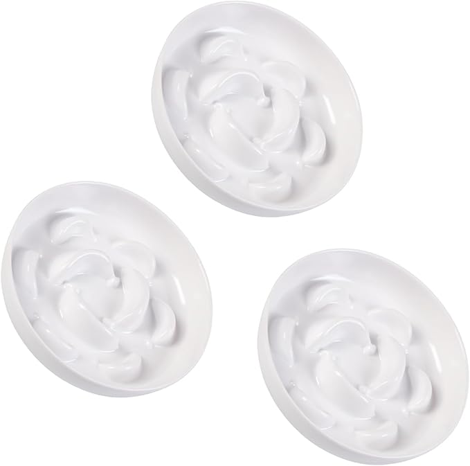 Melamine Slow Feeder Cat Bowls - Set of 3 Cat Food Dishes - Fun Maze Design for Slow Feeding - Dishwasher Safe - White × 3