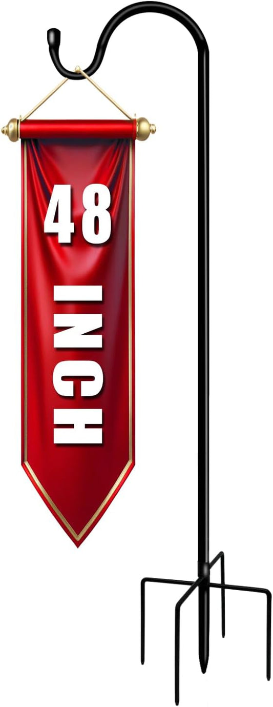 Shepherds Hooks for Outdoor 48 Inch Garden Bird Feeder Pole with 5 Prongs Base Adjustable for Hanging Flower Basket Plant Pot Solar Lantern Light Wind Chime Hanger for Wedding Decor 1 Pack