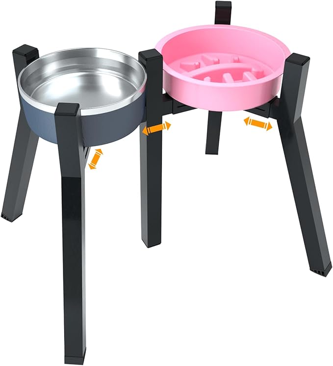 Raised Dog Bowl Stand for Large & Extra Large Dogs – 13.7" Tall Adjustable Holder Fits 7–10.6" Wide Bowls, Elevated Dog Food & Water Stand, 2-in-1 Design (Bowls Not Included)