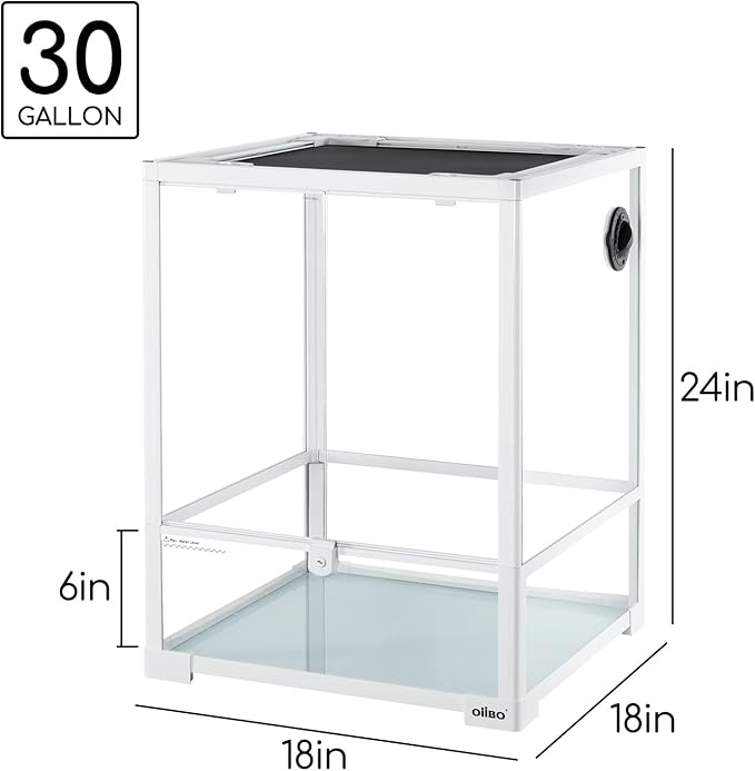 OIIBO 30 Gallon Reptile Tank 18" x 18" x 24" Reptile Terrarium, Full View Glass Terrarium Tank with Double Hinge Door for Reptiles Amphibians, Bearded Dragon Gecko Lizard Snake