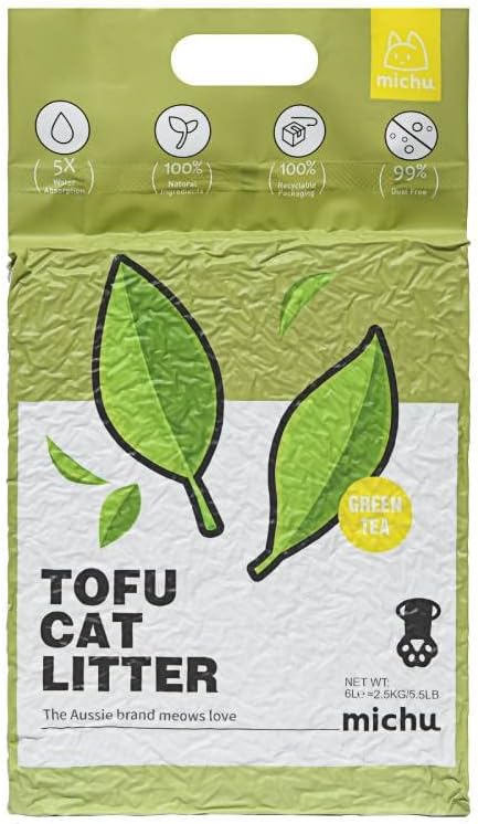 Tofu Cat Litter Natural Clumping Tofu Cat Litter, Fast Clumping and Easily Scoop-able 5.5lb/88oz 5 Scents - Greentea, 3 Pack