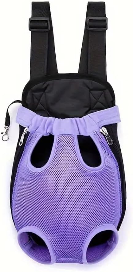 Pet Dog Carrier Backpack, Portable Breathable Mesh Chest Carrier, Polyester Woven Double Shoulder Pet Bag for Outdoor Adventures (Purple, Large)