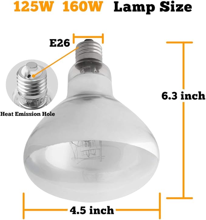 UVA UVB Sun Lamp High Intensity Self-Ballasted Heat Basking Lamp/Light/Bulb for Reptile and Amphibian (125W)