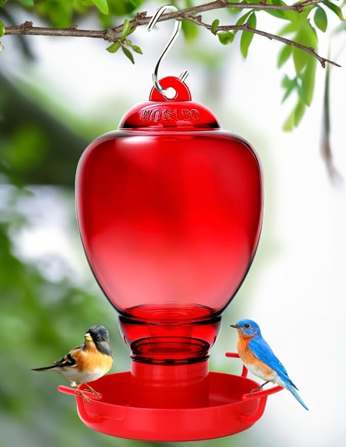 Colorful Glass Wild Bird Waterer 32 Oz Bird Water Feeder for Outdoors Garden Outside Water Cooler Tree Yard Decoration (Red Flower)