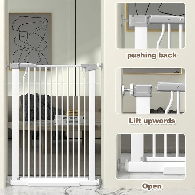 41" Extra Tall Baby Gate for Doorway, 32.6-40.5'' Metal Pet Baby Safe Gate, Extra Wide Pressure Mounted Child Door with Expansion Kit, No Drilling Cat Fence Indoor, No Climb Cat Proof Gate, White