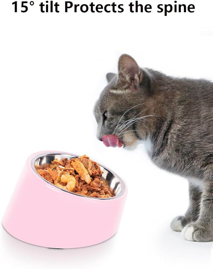 15° Tilted Elevated Dog Bowl in White, Anti-Choke Non-Spill Stainless Steel Pet Bowl, Detachable 2-in-1 Easy Access Feeder for Medium Dogs and Cats (Size M)