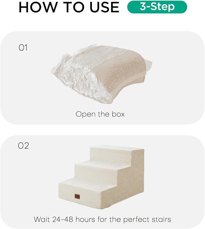 Made4Pets Dog Stairs for Small Dogs, Extra Wide Dog Steps for Bed Couch Sofa and Chair, 35D Foam Pet Steps for Small Dogs and Cats, Non-Slip Bottom Pet Stairs, Beige, 3 Steps