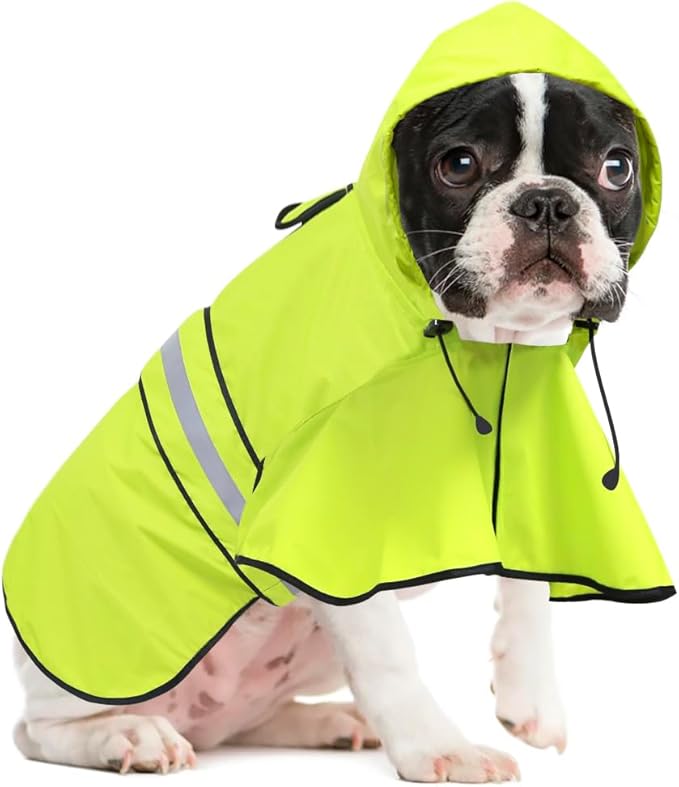 Waterproof Dog Rain Coat - Adjustable Hooded Pet Rain Jacket Raincoat, Reflective Lightweight Dog Slicker Poncho Raincoats (Neon Green, Medium)