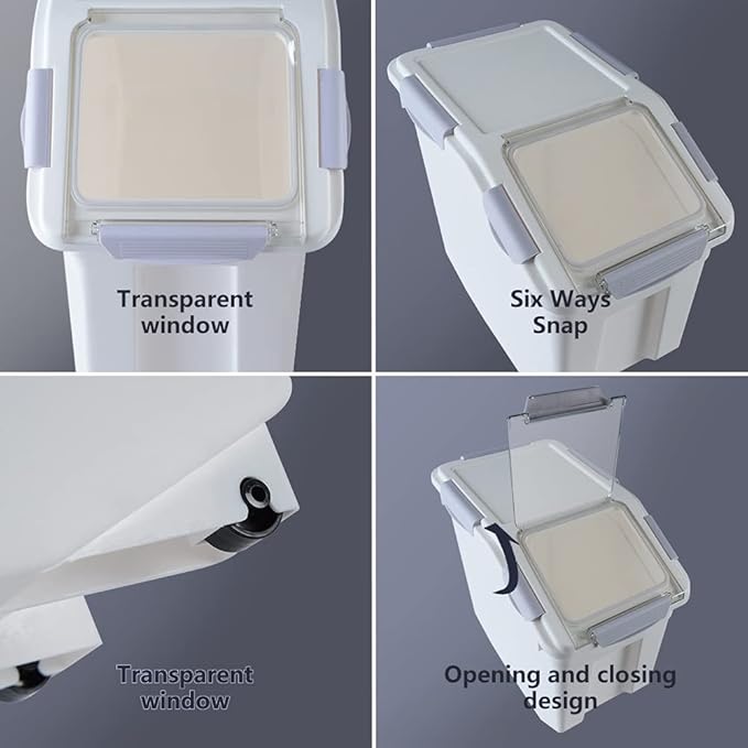 Saim Large Flour & Food Storage Container 25LB, Rice Dispenser & Dog Food Container with Lid, BPA Free Plastic for Rice, Flour, Dry Food Organization Cat Food Bin Bulk on wheels (Gray)