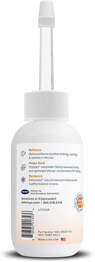 Vetericyn Triple-Action Ear Treatment for Dogs & Cats - 1% Hydrocortisone Ear Drops for Dog Ear Infection Relief - Fast Itch Relief & Healing with Otizyme Blend. 1.5 Ounce
