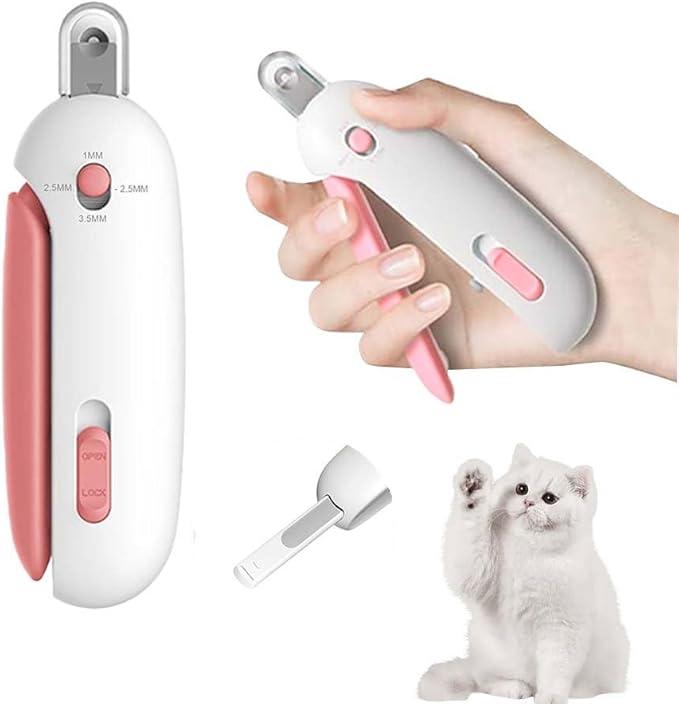 Pet Nail Clipper for Cats - Gentle Round-Hole, Adjustable Claw Clippers Trimmer with Dust Storage, Hidden Nail File, Safe Pet Claw Clipper Grooming Tool