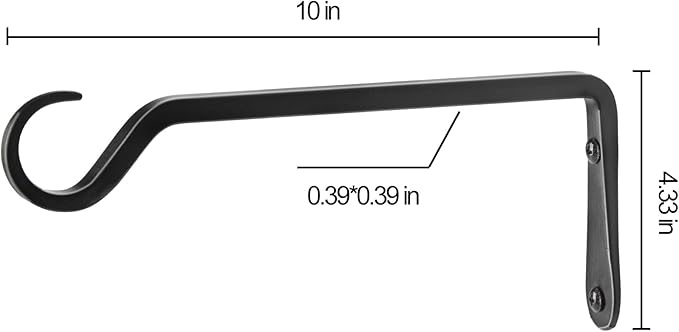 10 inch Plant Hanger, Sturdy Hanging Plant Bracket Outdoor, Hanging Plant Wall Hook Heavy Duty, for Hanging Bird Feeders, Planters, Lanterns, Wind Chimes, Indoor/Outdoor Use, Black, Set of 2