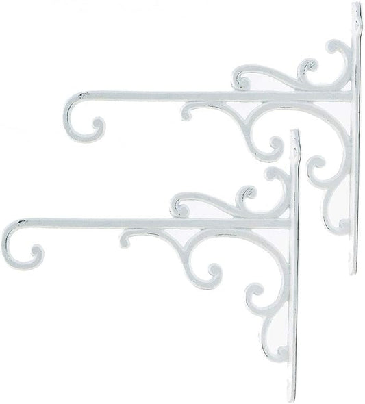 Sungmor Cast Iron Wall Hook Plant Hangers - Home & Garden Heavy Duty Hanging Bracket Plant Hooks - 2PC WHITE Decorative Wall Mount Hooks for Hanging Planter Pot Bird Feeder Birdcage Lantern Wind Chime