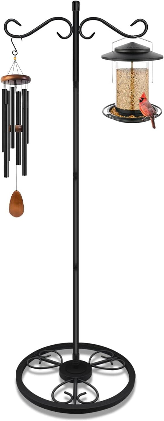 58'' Double Shepherds Hooks for Outdoor, Adjustable Freestanding Shepherds Hook with Base for Wind Chime, Bird Feeder, Lantern for Indoor & Outdoor Garden Patio Home Decor