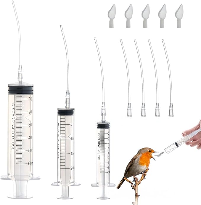 Baby Bird Feeding Syringe Set ，Parrot Small Pet Manual Feeder Measuring Tools， Milk Water,Liquid Food,Reusable (10ml+20ml+60ml)