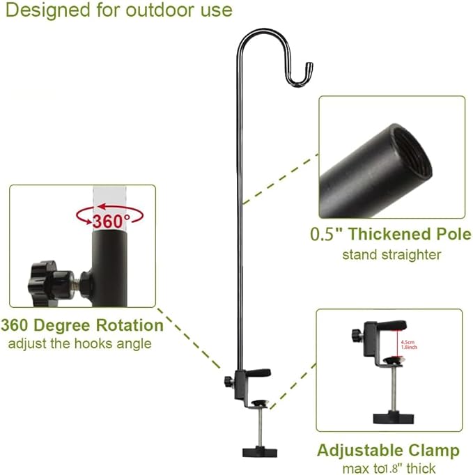2Pack 36inch Deck Bird Feeder Hanger for Railing, Fence Hooks for Hanging, for Hanging Bird Feeders, Wind Chimes