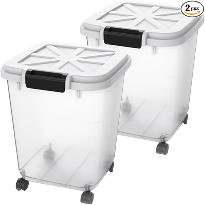 HANAMYA 40 LB Rice Storage Container with Measuring Cup, BPA free, For Rice | Grain | Pet Food | Flour, 2 count, Clear & Black