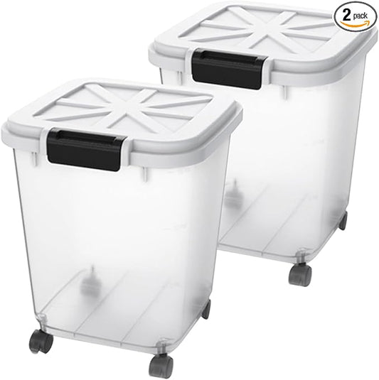 HANAMYA 40 LB Rice Storage Container with Measuring Cup, BPA free, For Rice | Grain | Pet Food | Flour, 2 count, Clear & Black