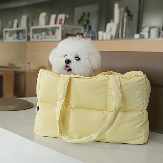 Small Dog Carrier Purse & Cat Tote Bag, Soft-Sided Handbag with Safety Strap, Breathable Mesh, Comfort Carry & Plush Cotton Interior, Lightweight Pet Travel Carrier for Daily Adventures (Yellow)