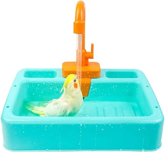 kathson Bird Bathtub,Parrot Shower Box,Automatic Parakeet Bathtub with Faucet,Bird Bathing Tub Container Cage Accessory or Small Medium Birds Cockatiel Lovebird Budgie