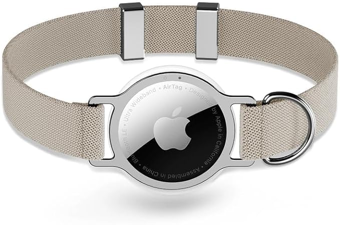AirTag Cat Collar,Ultra Elastic Cat Tracker Collar with Apple Air Tag Holder, [Lightweight][Scratch Resistant] Stepless Adjustable GPS Pet Collar for Cats Kittens (Khaki)