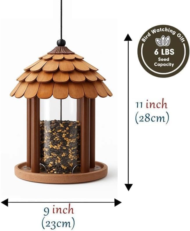 Gazebo Bird Feeder - Going Green Outdoor Garden Decorative Creation - 3 Lbs Capacity - Solid Cedar Wood Squirrel Proof Secure Lock, Assembling Needed