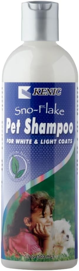 Kenic SNO-Flake Botanical Whitening & Brightening Dog Shampoo for Light & White Fur/Coats, Made in USA, Paraben, Bleach & Soap Free