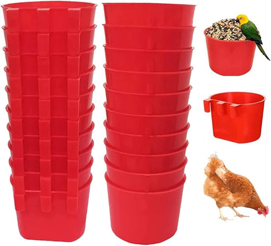 20Pcs Chickens Rabbit Feeders for Cage, Hanging Chicken Waterer Cup, Plastic Birds Feeders, for Treats Grit(Red)