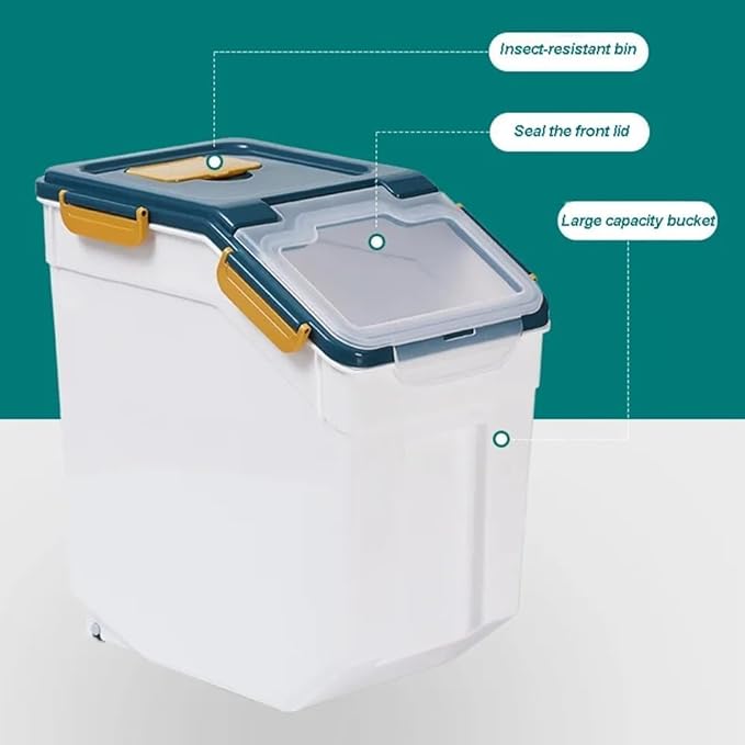 Large Flour Storage Container Bin 25lb,4 Pack Airtight Rice Storage Containers with Wheels Seal Locking Lid BPA Free with Measuring Cup,Scoop for Flour, Rice, Grain, Dry Food - Dark Blue