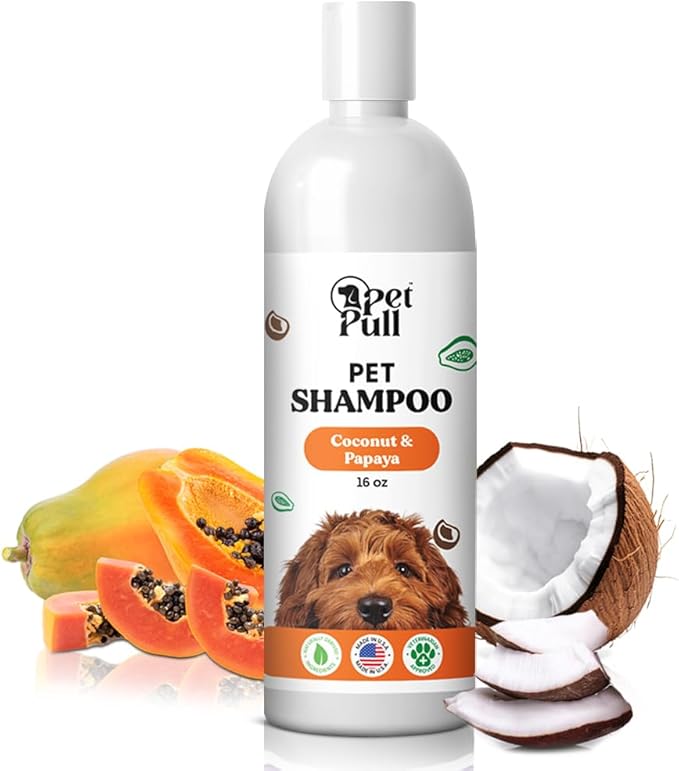 Pet Shampoo for Dogs - Plant-Based Dog Shampoo Cleanser - Dog Wash Pet Supplies for Pets with Coconut and Papaya Scent - Safe and Gentle Sensitive Skin Dog Shampoo - Made in The USA (16Oz)