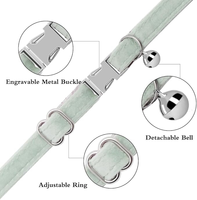 Personalized Cat Collar with Name Plate,Adjustable Tough Nylon Cat ID Collars with Bell,Customize Engraved Pet Name and Phone Number (Velvet Style E)