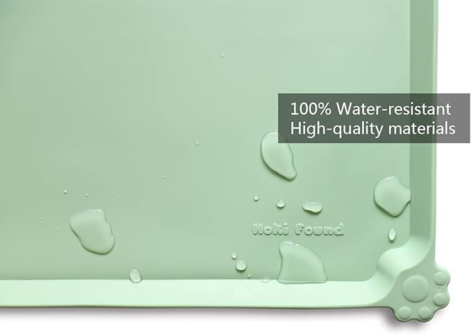 Hoki Found Large Silicone Pet Food Mats Tray - Non Slip Dog Cat Bowl Mats Placemat - Pet Feeding Mat - Waterproof Dog Cat Food Mats -Pet Water Mats for Floors - Jade