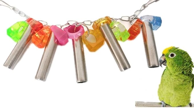 Litewoo Bird Stainless Steel Bells Pipe Bite Toy Hanging Swing Stand String Chew Toy Durable for Small Parrot Parakeet Cockatiel Conure Lovebird Budgie