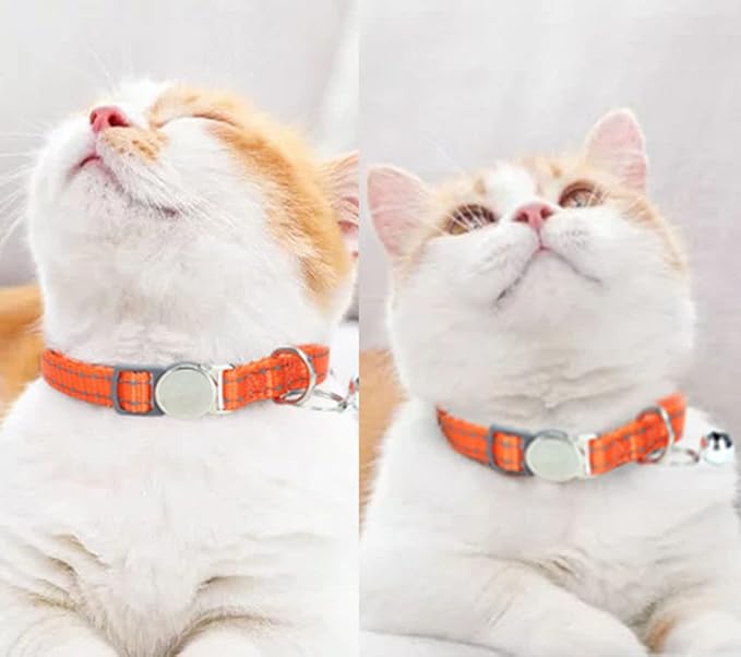 Pink Reflective Cat Collar with Bell, Breakaway Kitten Collar with Bell Safety Soft Nylon Break Away Female Puppy Collar with Bells for XXS Xs Small Tiny Little Girl Pet Dogs, Neck 7-11 inch