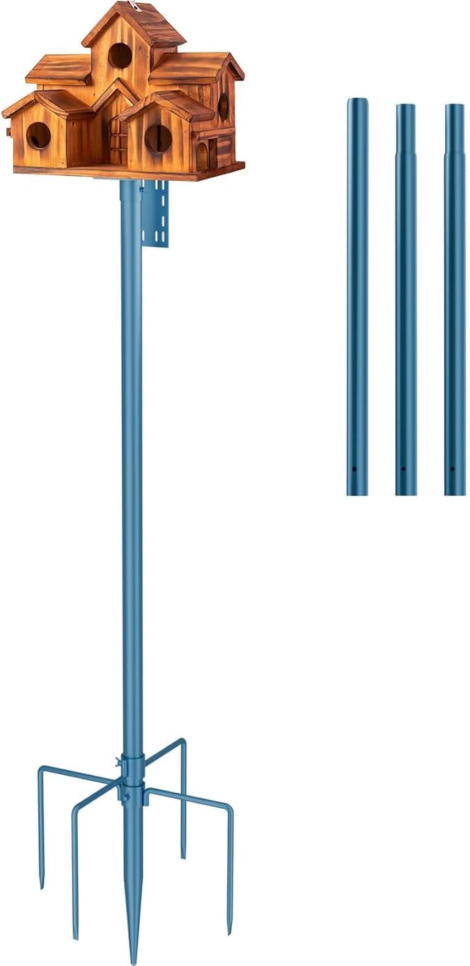 Bird Feeder Pole Stand – 60 Inch Height Feeding Station with 1-Inch Dia Heavy Duty for Hanging Feeders, Bird House Pole Mount Kit for Outdoor, Slip-Fit Connection, Blue