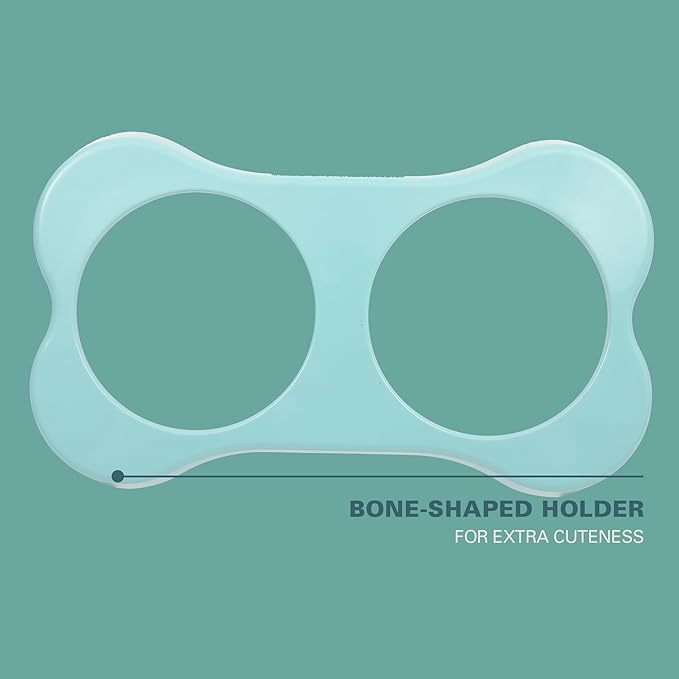 Gibson Home Bow Wow Meow 3-Piece Elevated Dog Bowl Set – Bone-Shaped Raised Feeder with 2 Stainless Steel Bowls for Medium to Large Dogs, Non-Slip, Easy to Clean, Teal